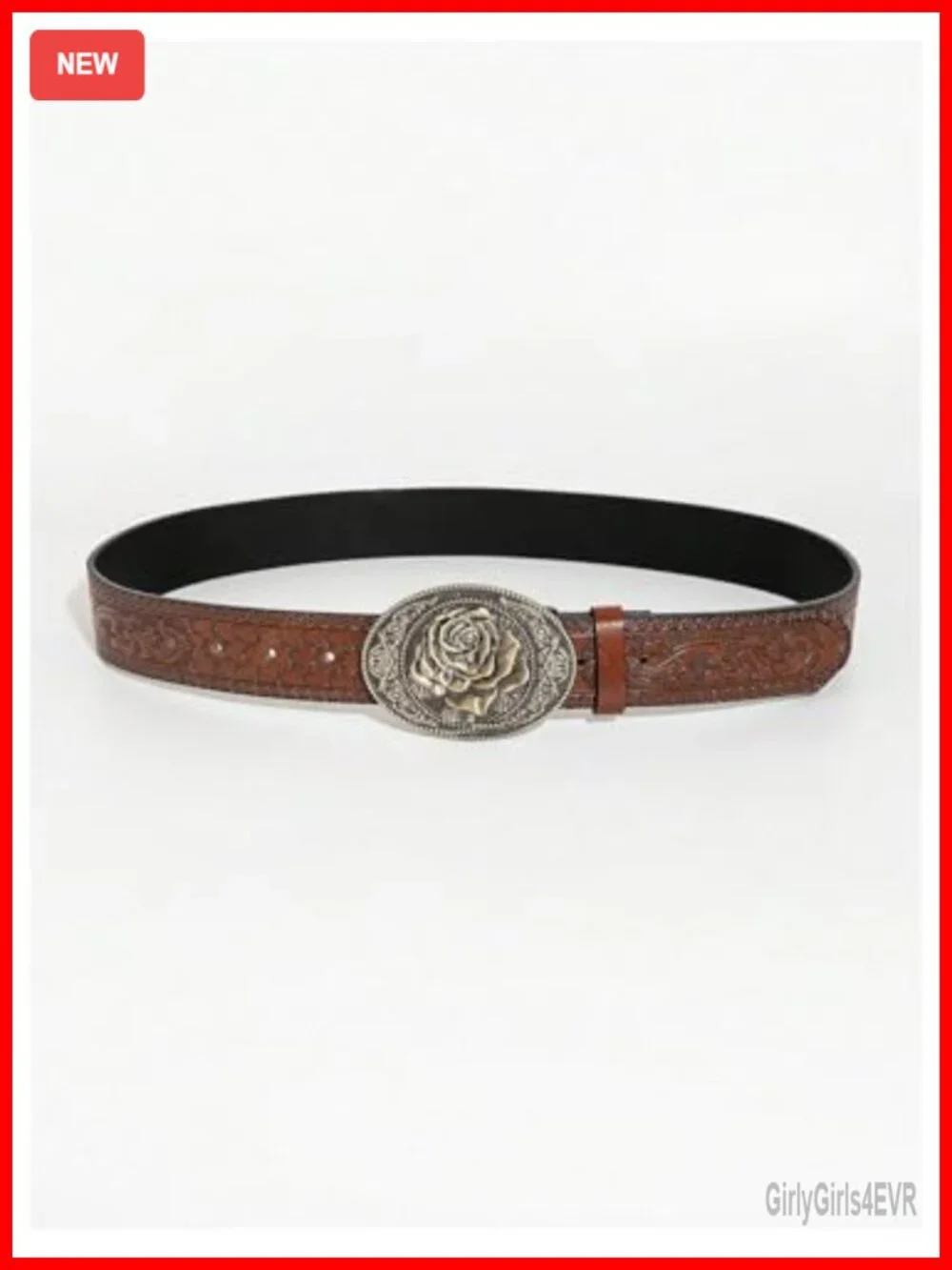 Faux Leather Western Cowgirl Belt Floral Vintage Oval Buckle
